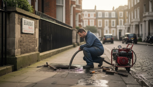 Drain jetting technician clearing London drain