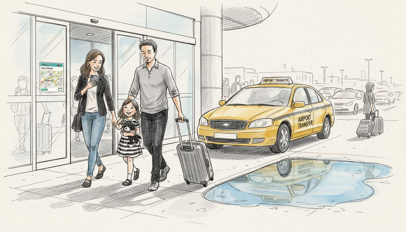 Family arriving for airport transfer curbside