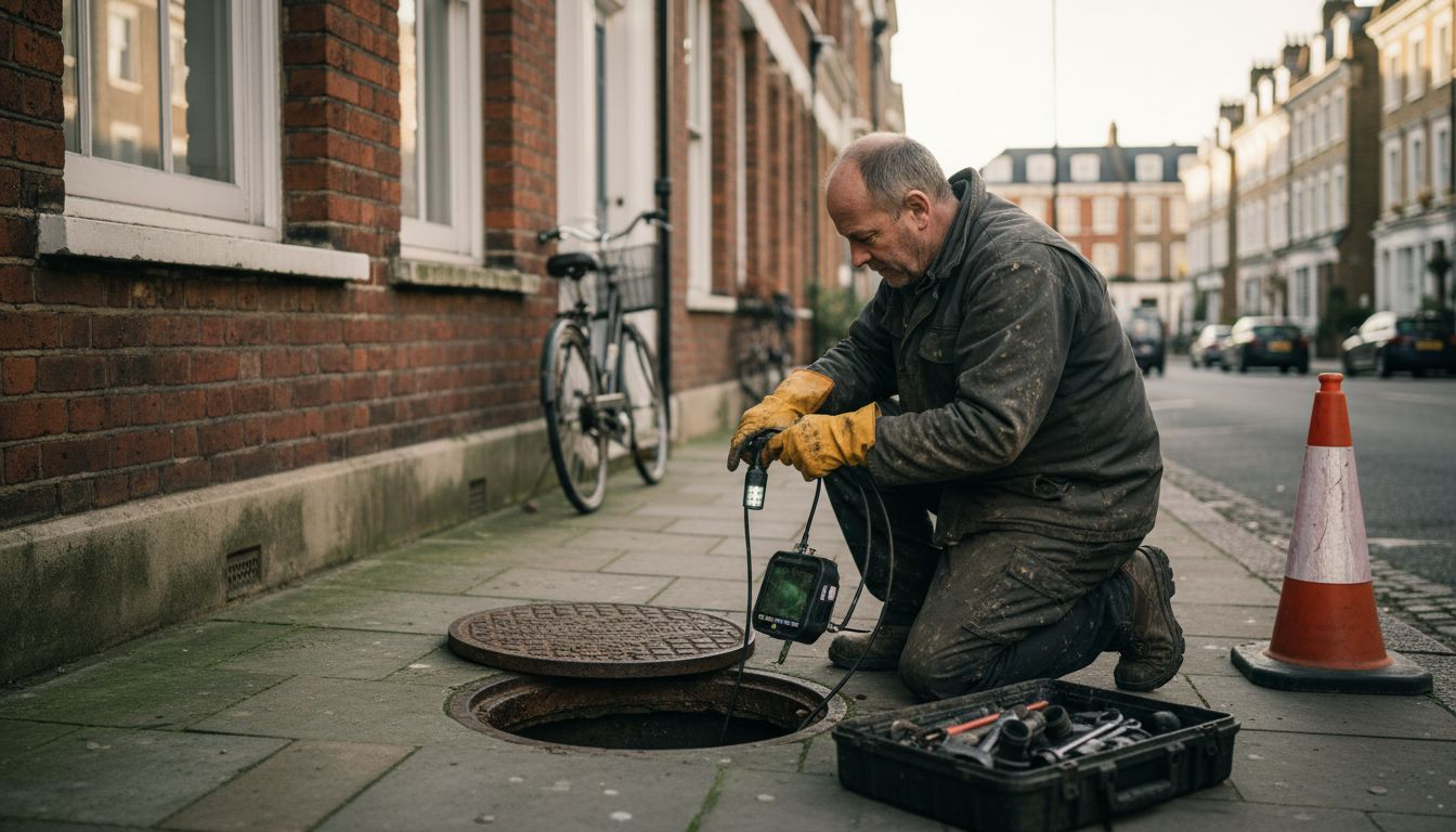 Engineer using drain camera on London home