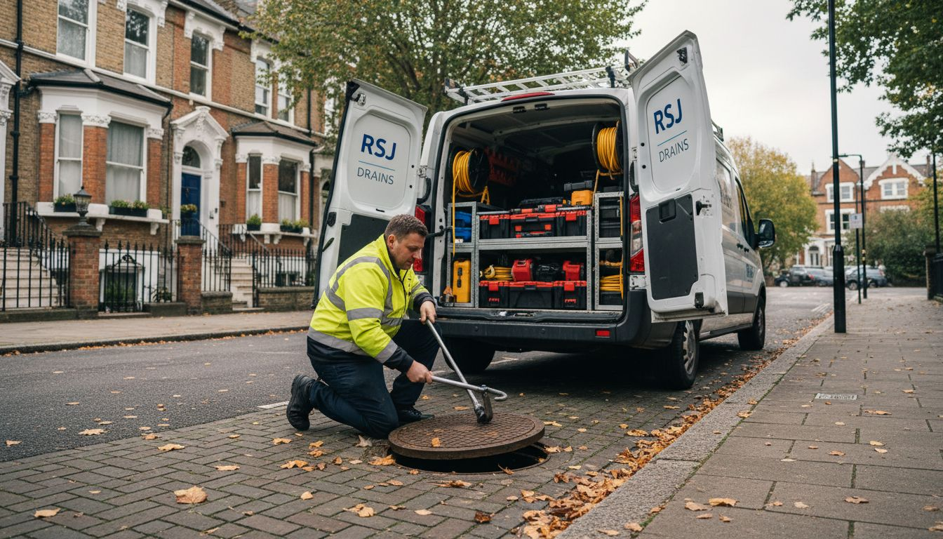London drainage engineer inspecting street drain