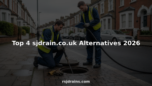 Engineers preparing drain service outside London house