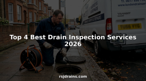 Technician uses drain camera on residential sidewalk