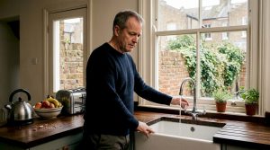 Homeowner checks slow-draining kitchen sink