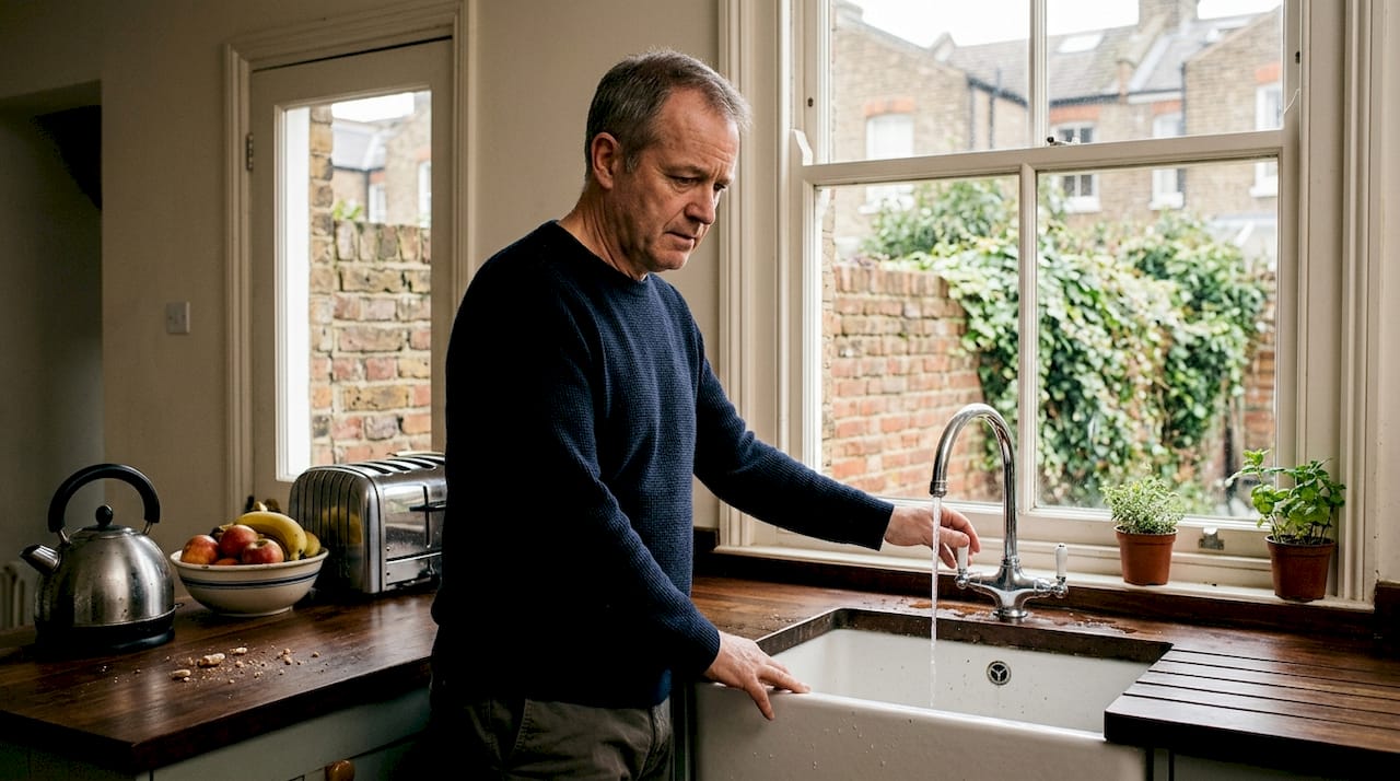 Homeowner checks slow-draining kitchen sink