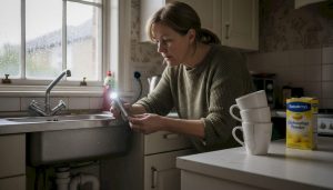 Homeowner inspecting kitchen sink drain pipes