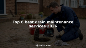 Technician inspecting home exterior drain cover