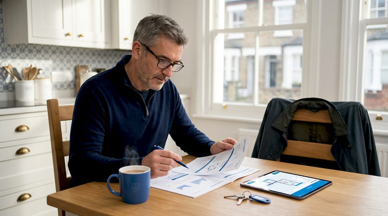 London homeowner reading drain survey report